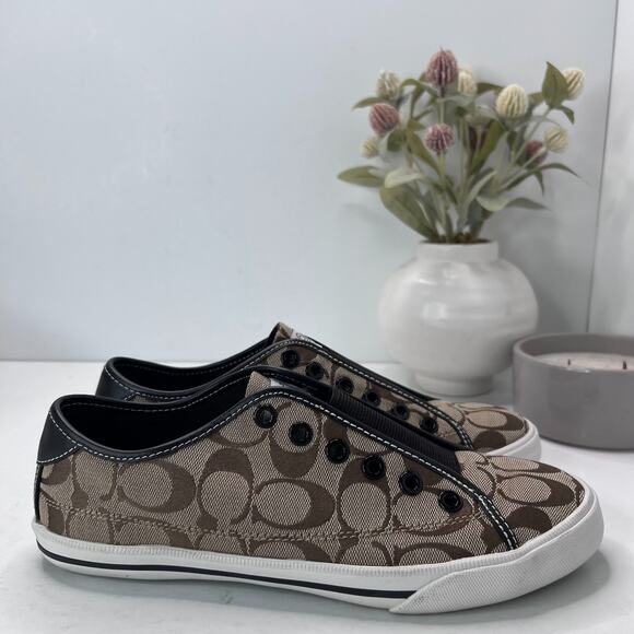 Coach Bev Signature Monogramed Jacquard Slip On Sneakers Q586 Women’s 8B - Picture 3 of 9